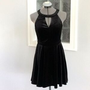 Altar’d State Black Velvety Cutout Skater Dress